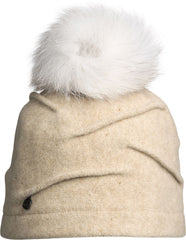 CLARETA - ORMOS PLEATED BEANIE W UPCYCLED FUR POM - Women's