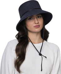 BREN CS - LARGE BUCKET HAT WITH THIN LEATHER CHIN STRAP - Women's