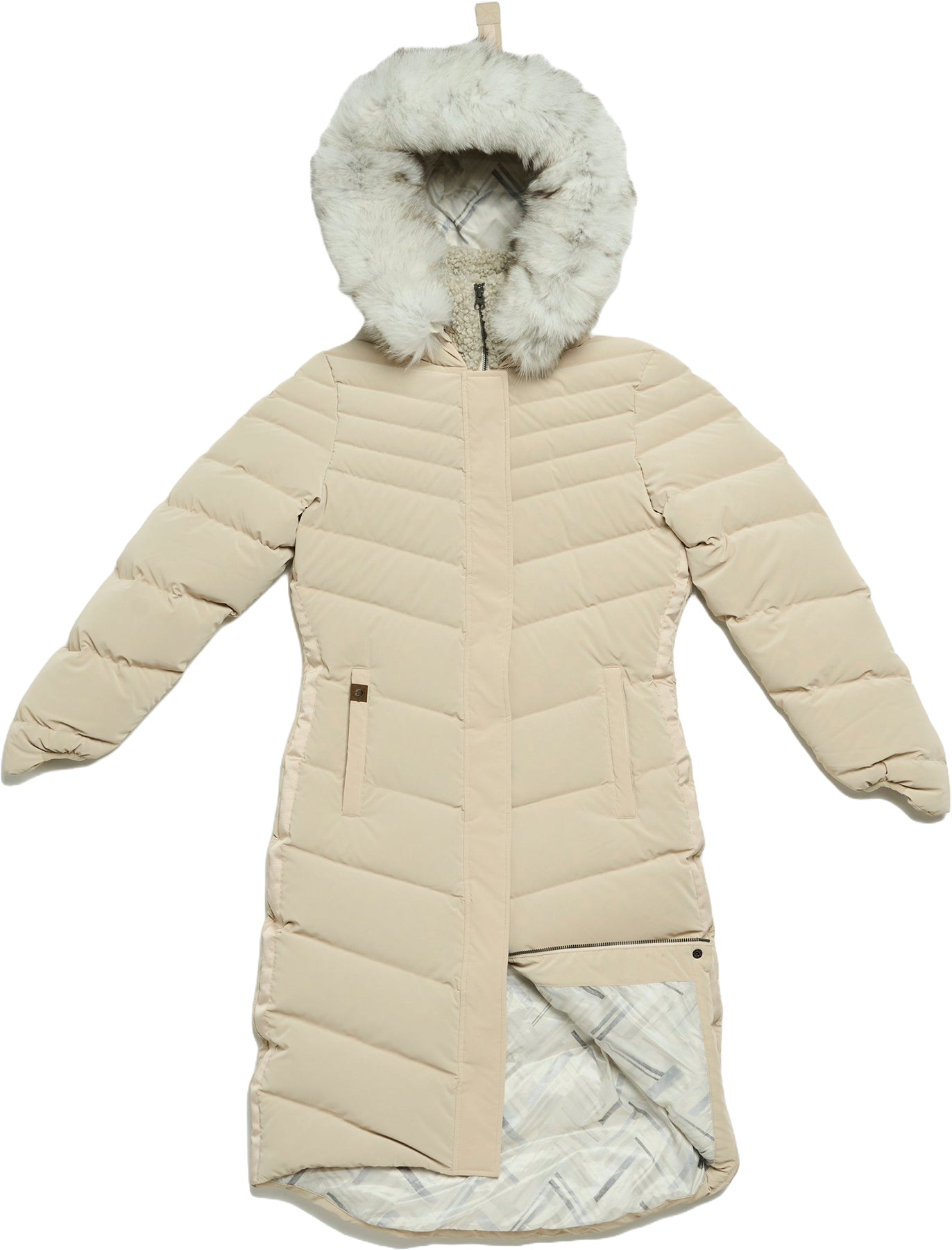 Canmore Long Puffer Coat with Upcycled Fur Trim - Women's