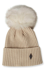 Recycled Cashmere Beanie With Reused Fur Pom - Women's