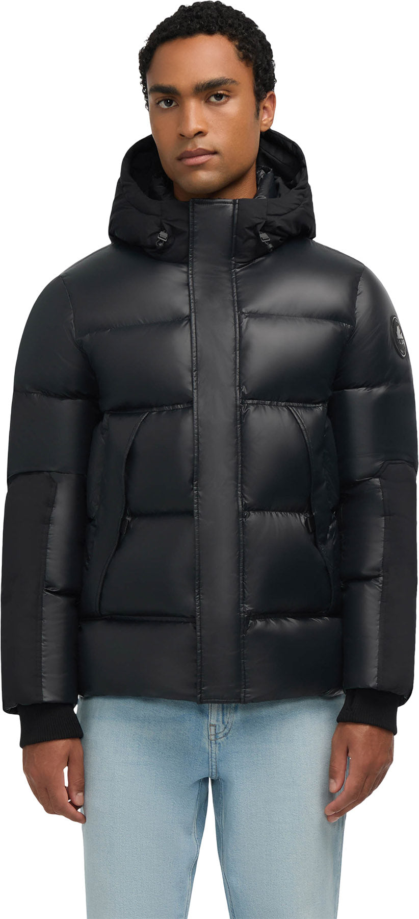 Nuray Mixed Media Color Block Puffer Jacket with Fixed Hood - Men's