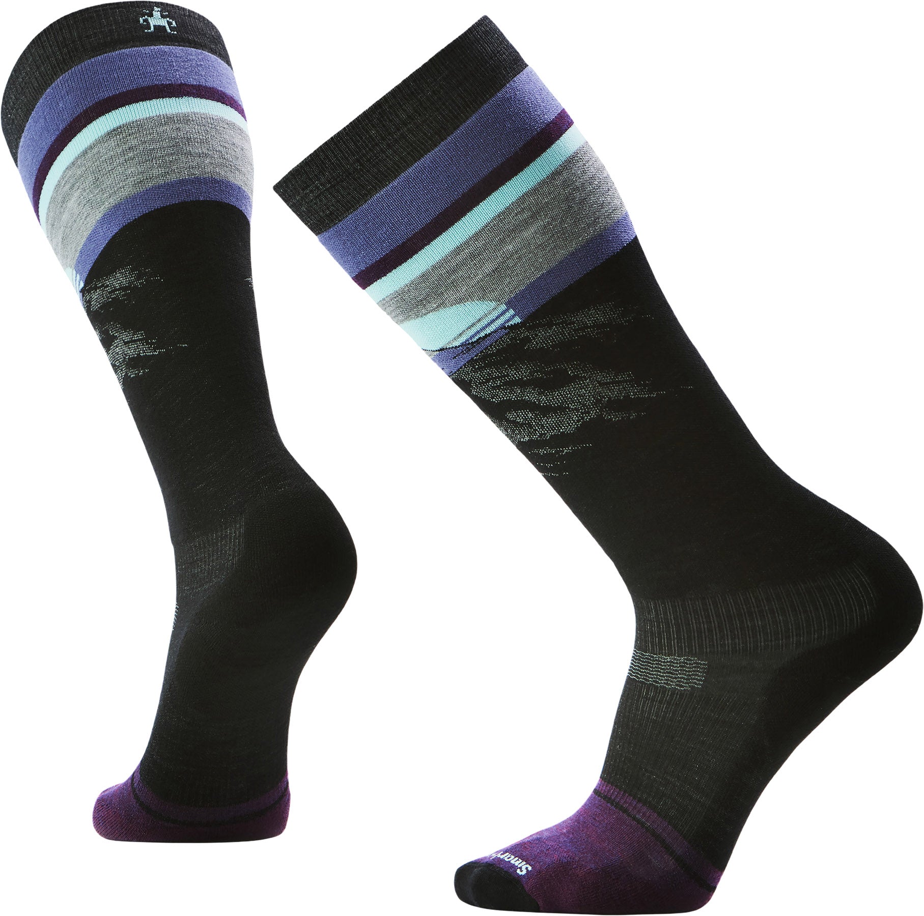 Snowboard Targeted Cushion Mountain Sunrise Print Over The Calf Socks - Men's
