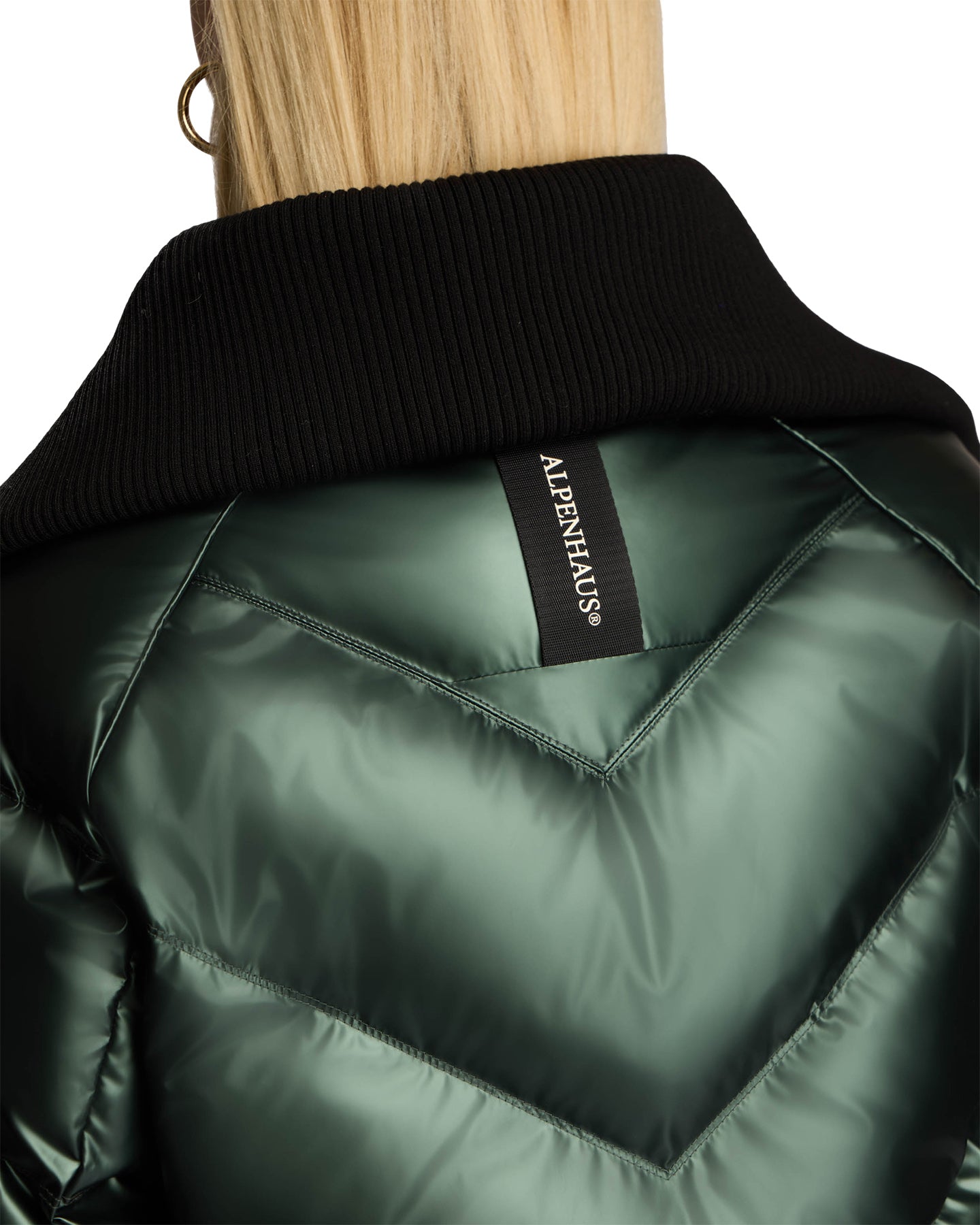Morinway Short Puffer Bomber Jacket with Oversized Rib Knit Collar - Women's