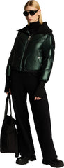 Morinway Short Puffer Bomber Jacket with Oversized Rib Knit Collar - Women's