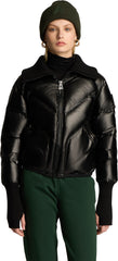 Morinway Short Puffer Bomber Jacket with Oversized Rib Knit Collar - Women's