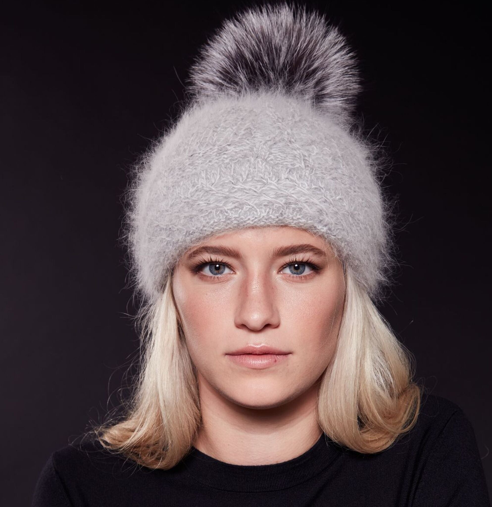 Vale-P Angora Beanie with Upcycled Fur Pom - Women's