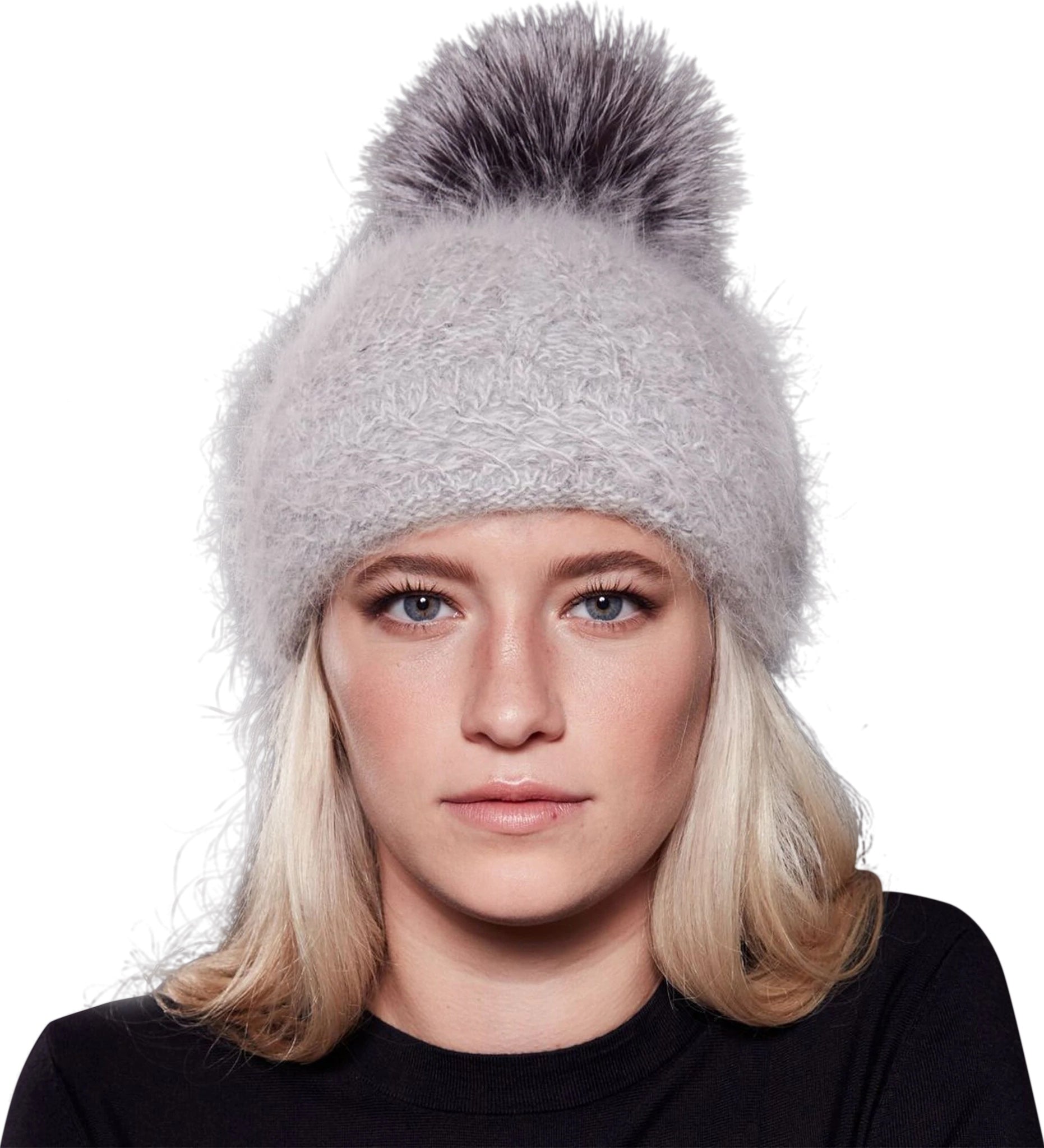 Vale-P Angora Beanie with Upcycled Fur Pom - Women's