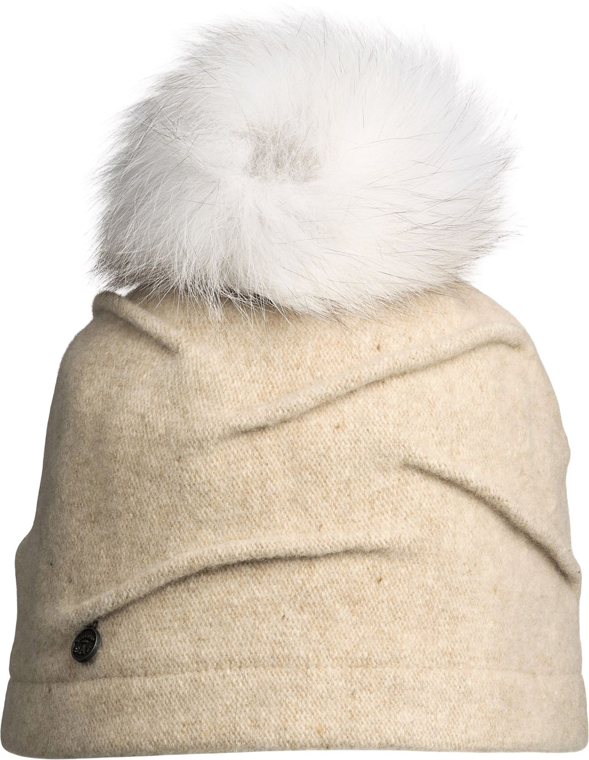 CLARETA - ORMOS PLEATED BEANIE W UPCYCLED FUR POM - Women's