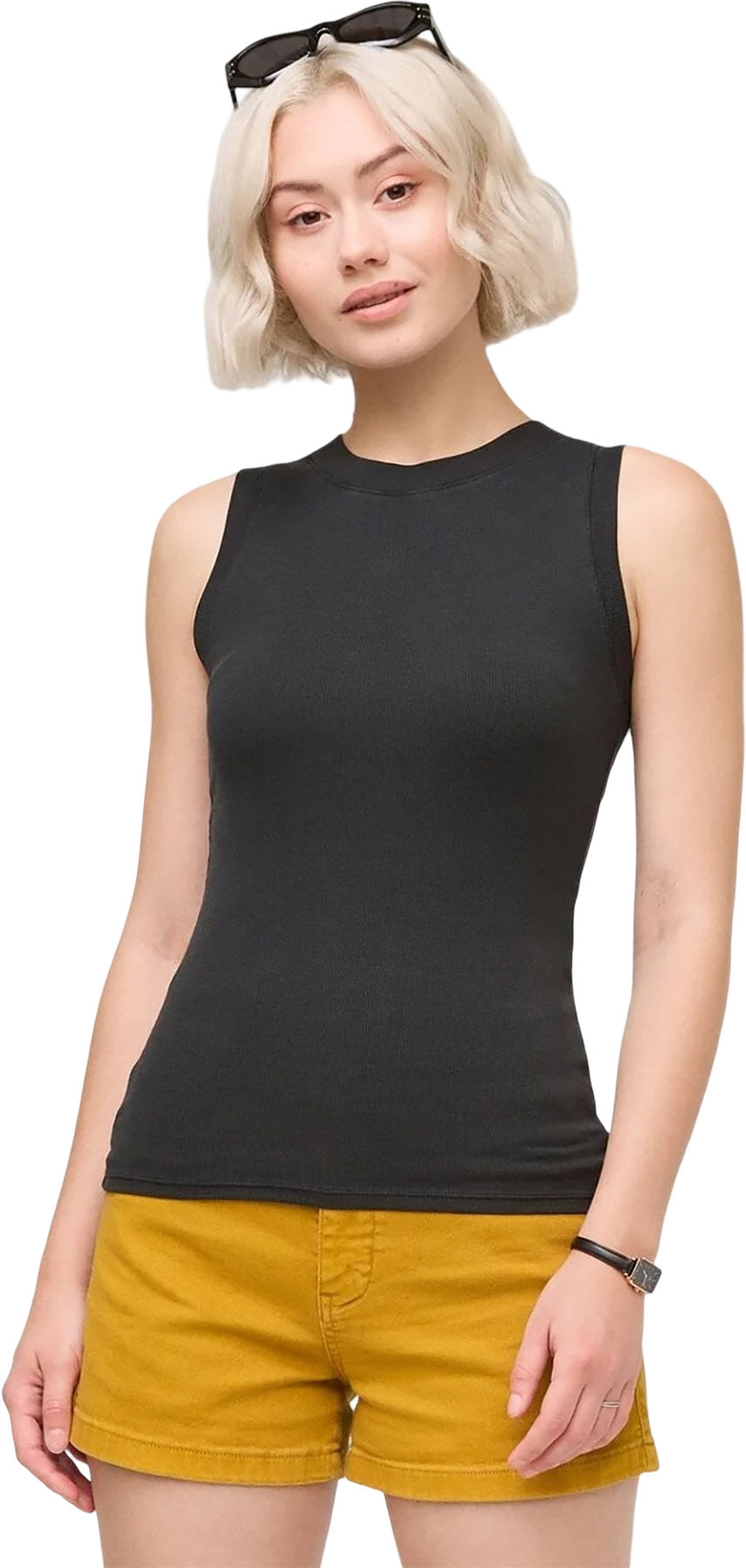 Ribbed Pima High Neck Tank Top - Women's