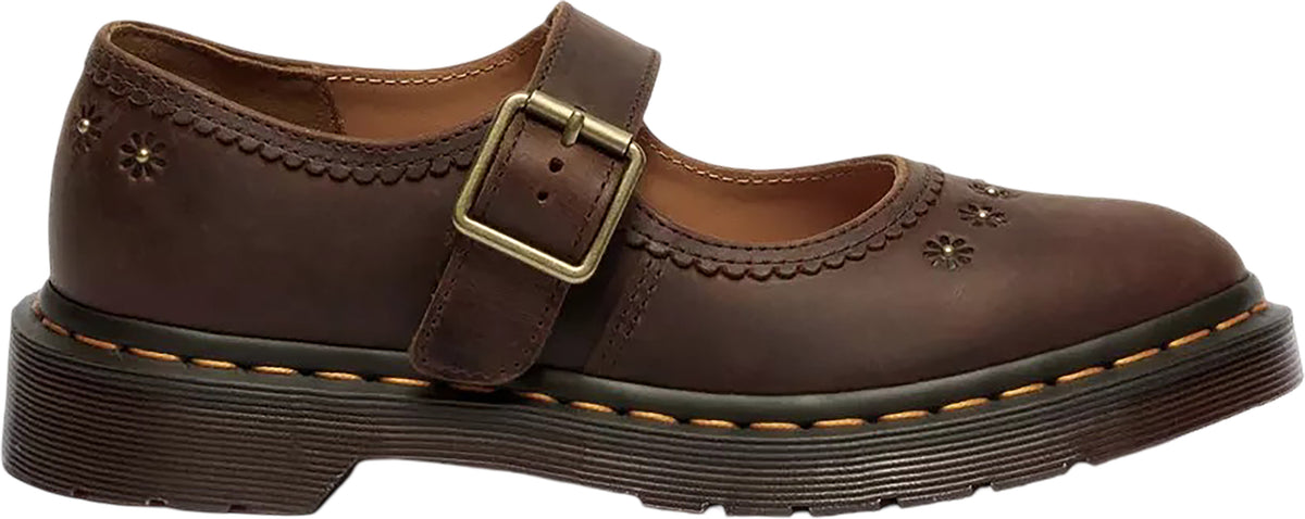 Flower Crazy Horse Leather Mary Jane Shoes - Women's
