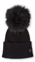 Recycled Cashmere Beanie With Reused Fur Pom - Women's
