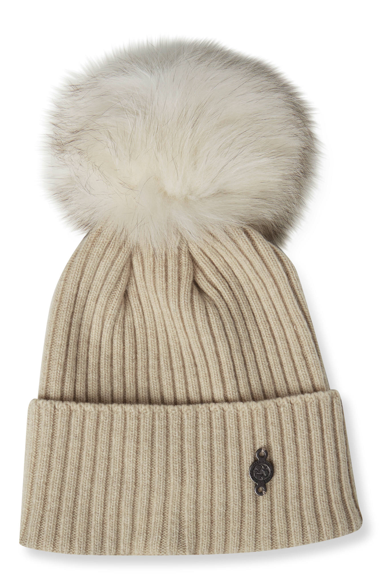 Recycled Cashmere Beanie With Reused Fur Pom - Women's
