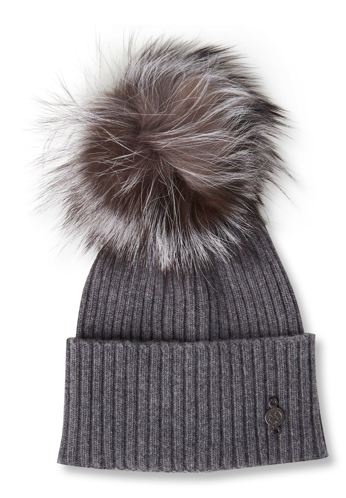 Recycled Cashmere Beanie With Reused Fur Pom - Women's