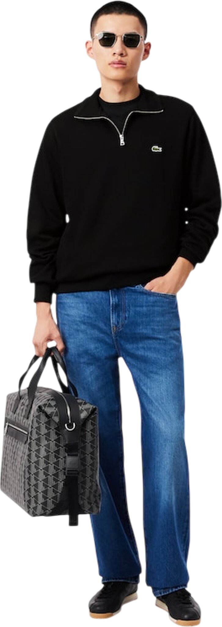 Zippered Stand-Up Collar Cotton Sweatshirt - Men's