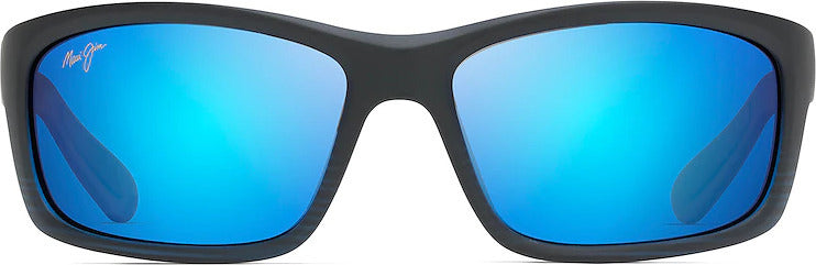 Kanaio Coast Polarized Wrap Sunglasses - Blue Hawaii Lens - Blue Black with Stripe Frame