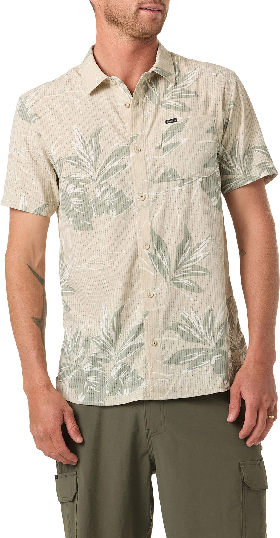 TRVLR Perforated Printed Standard Fit Short Sleeve Woven Shirt - Men's