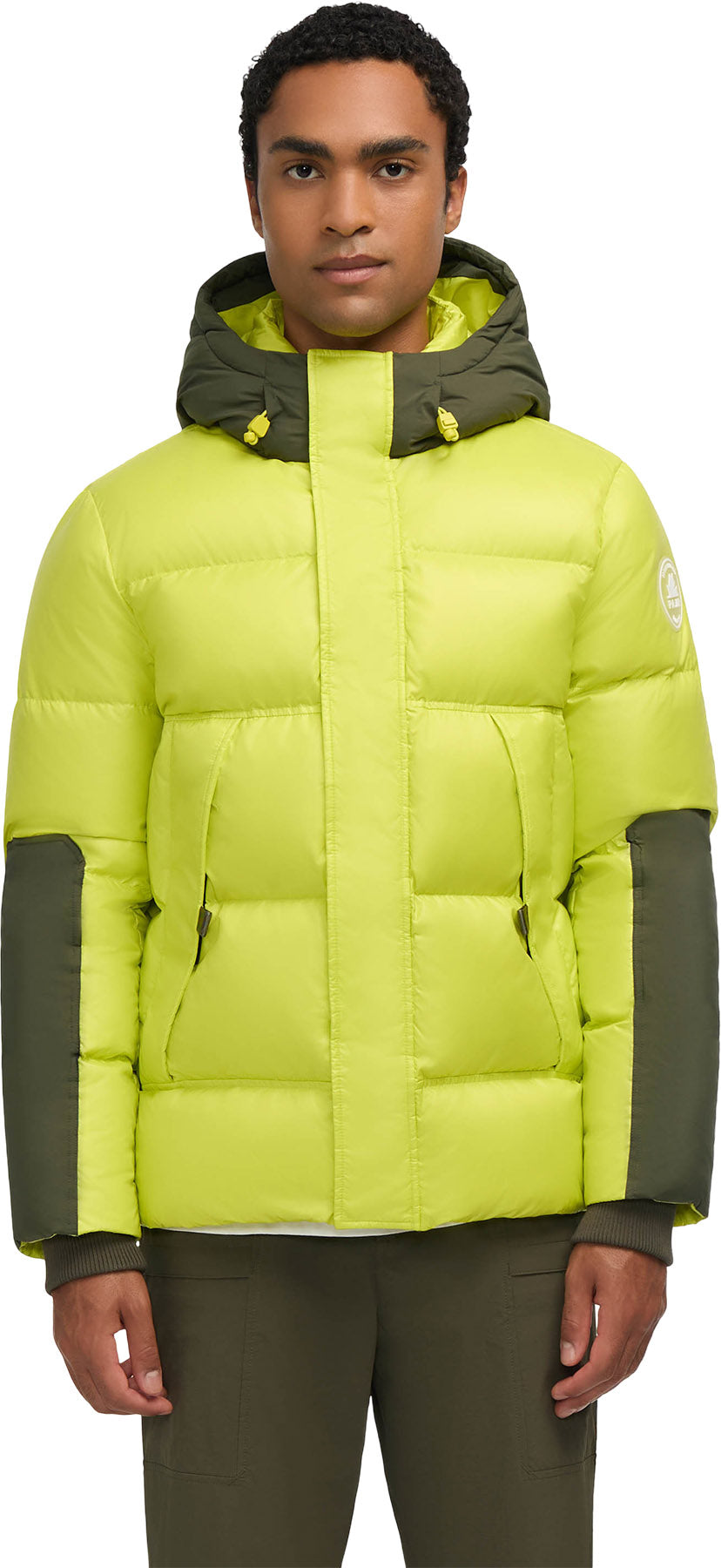Nuray Mixed Media Color Block Puffer Jacket with Fixed Hood - Men's