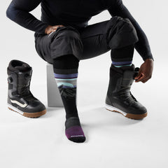 Snowboard Targeted Cushion Mountain Sunrise Print Over The Calf Socks - Men's