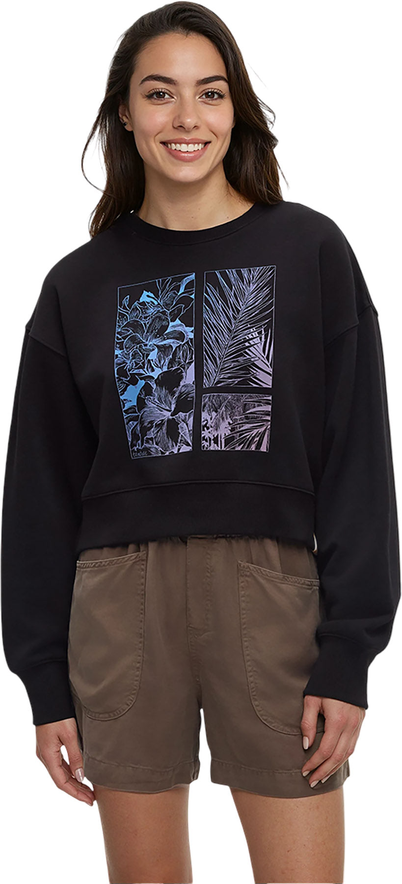 Framed Haitian Blooms Oversized Crop Crew - Women's